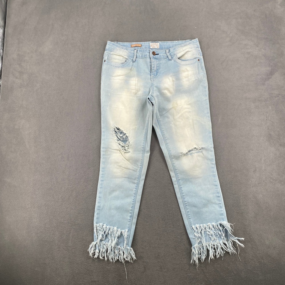 Elite Jeans Womens Skinny Fit Ankle Light Wash Distressed Fringe Hem Size 5/6